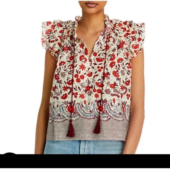 Kourt Boxy Abstract Floral Ruffle Blouse - Picture 1 of 14